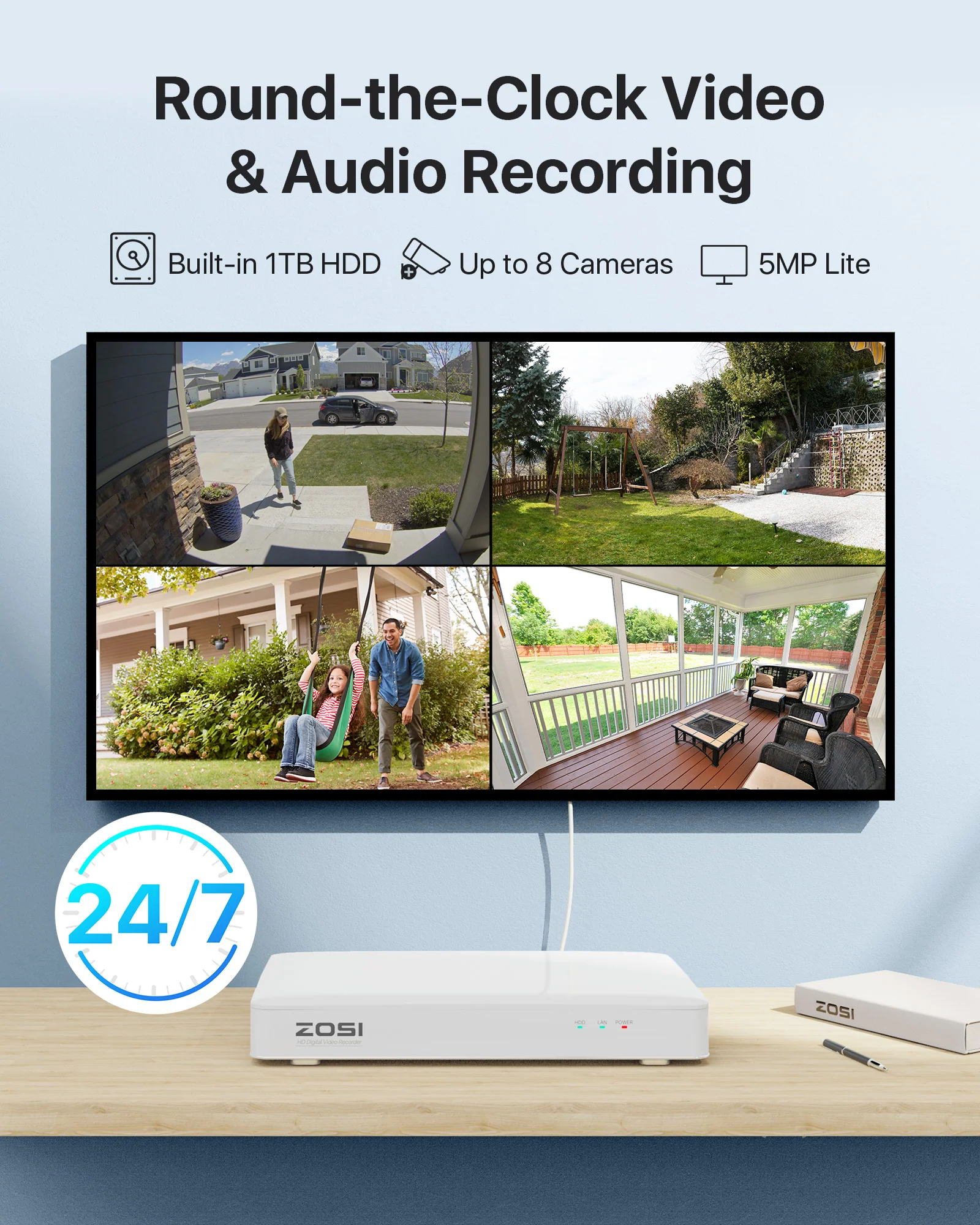 1080P 8 Channel Digital Video & Audio Recorder DVR + 1TB Hard Drive(ZR08AU) - Image 3