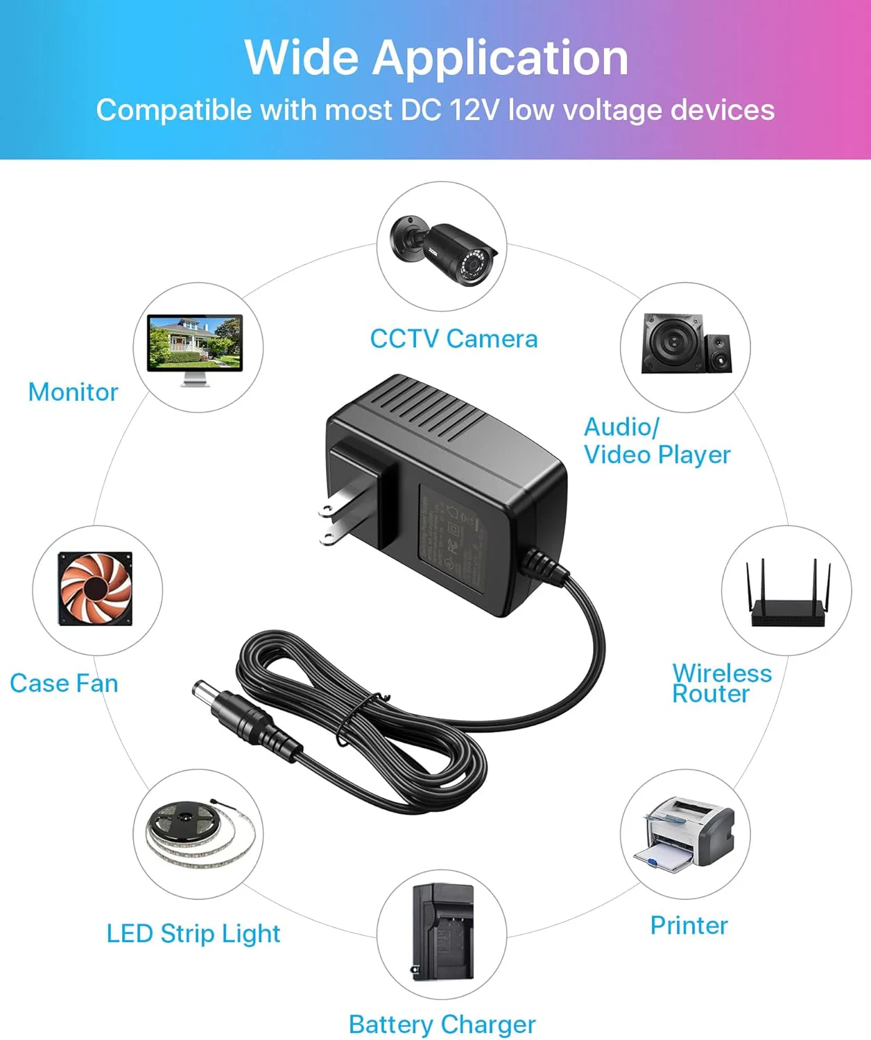 12V 1A /2A /3A Power Adapter, AC 100-240V to DC 12 Volt Transformer, 1 Meter 3.28 Feet Cord - Image 6