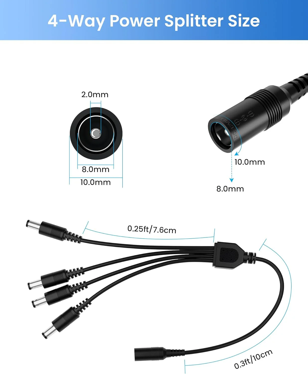 12V 2A 100V-240V AC to DC Power Supply Adapter + 4-Way Power Splitter Cable - Image 3
