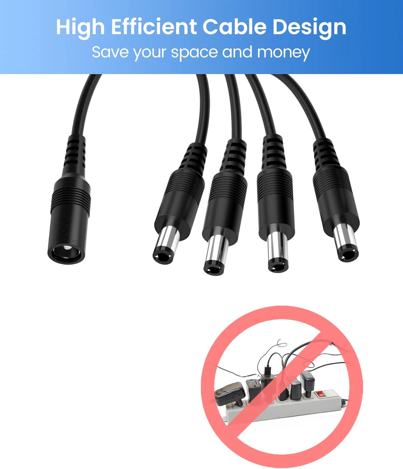 12V 2A 100V-240V AC to DC Power Supply Adapter + 4-Way Power Splitter Cable - Image 7