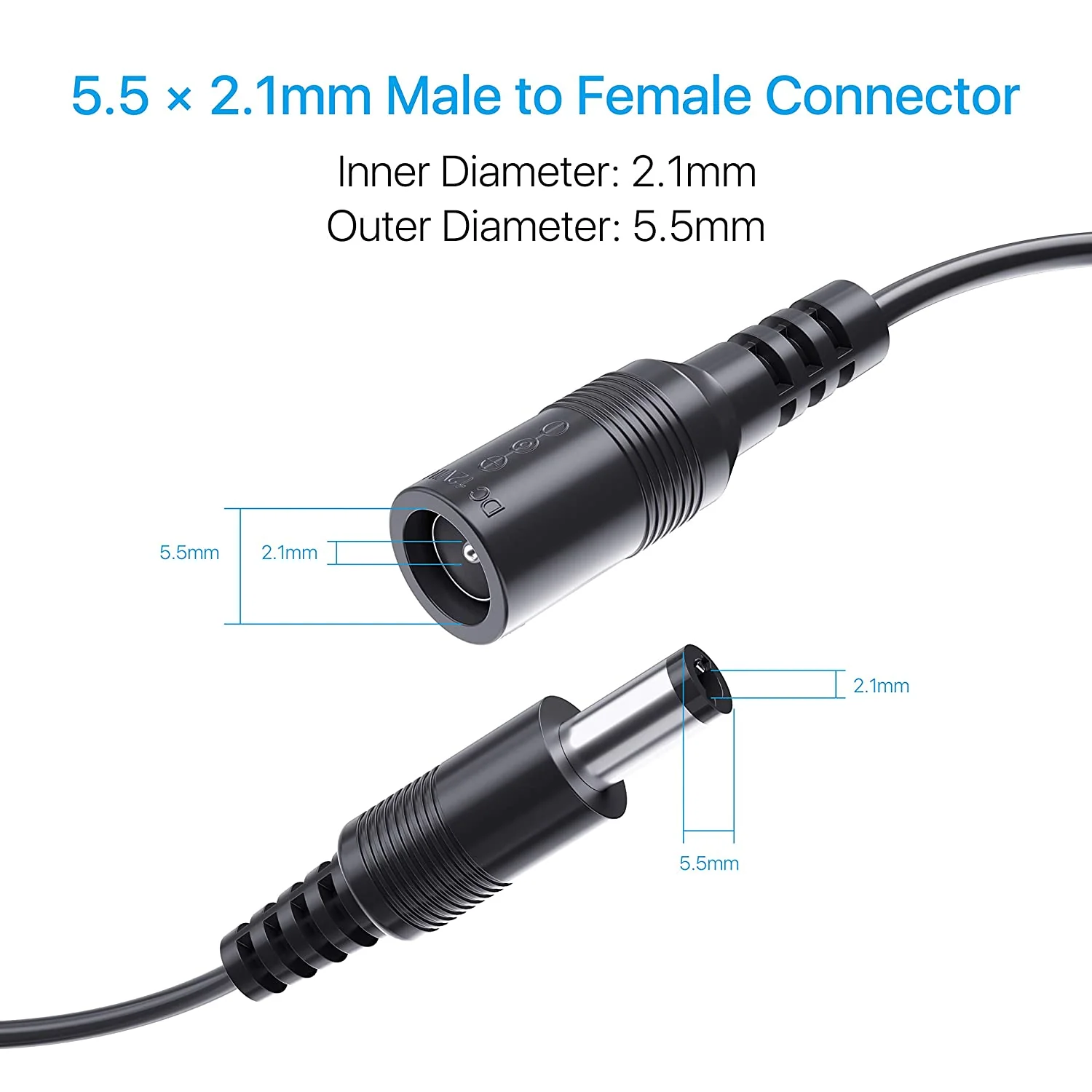 2 Pack 12ft 12V DC Power Extension Cable,Male to Female Plug Extender Cord - Image 3