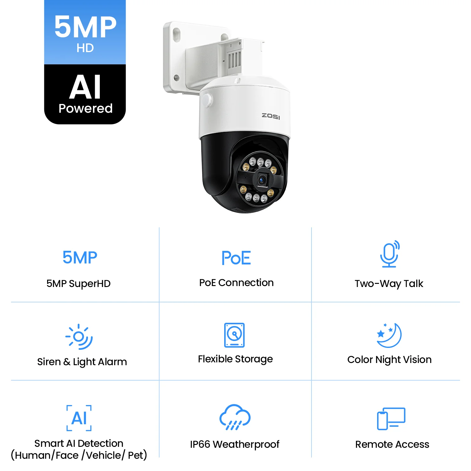 C296B 2pack/4pack 5MP PTZ PoE IP Camera + 60ft Ethernet Cable - Image 3