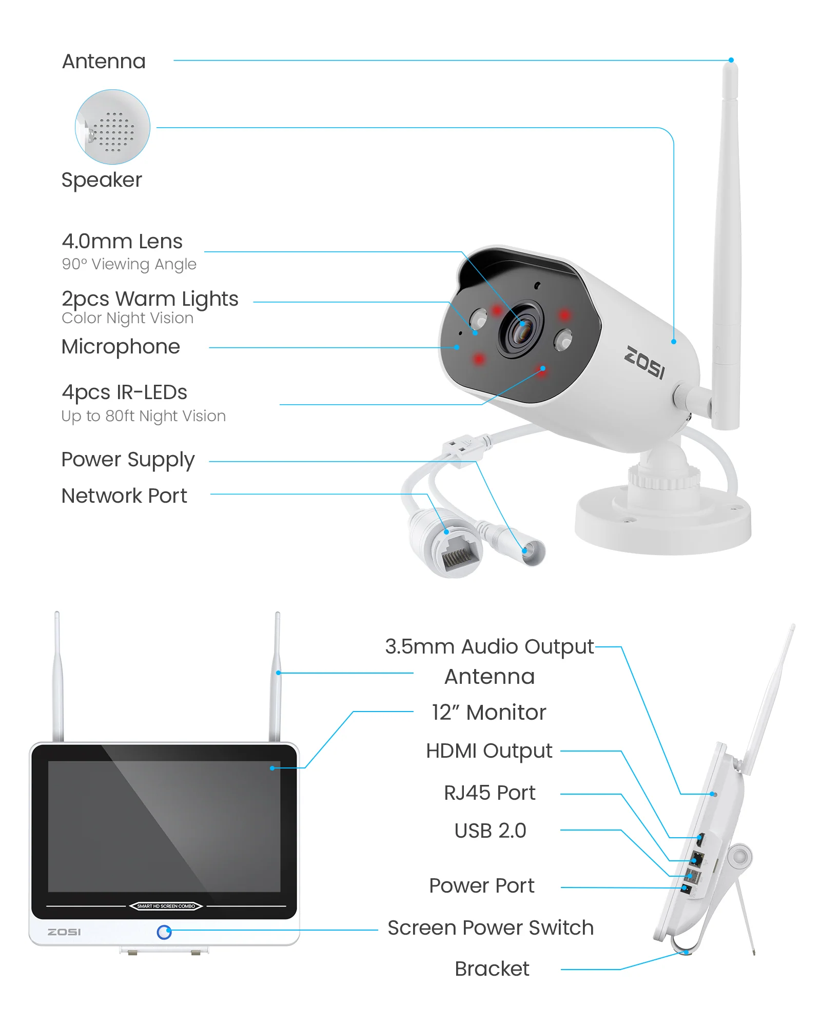 C302 WiFi-6 3MP 8CH Security Camera System + 12 inch LCD Monitor + 2TB HDD - Image 10