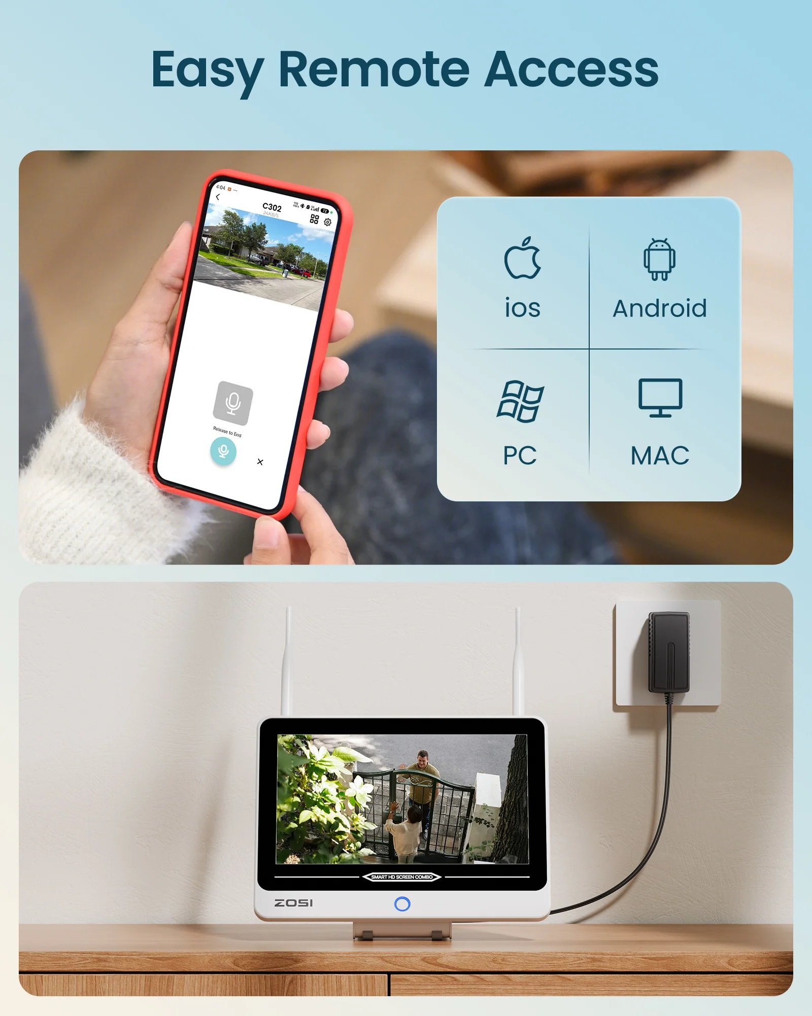 C302 WiFi-6 3MP 8CH Security Camera System + 12 inch LCD Monitor + 2TB HDD - Image 3