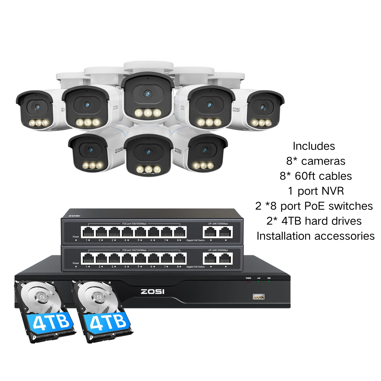 C186A 4K 16 Channel True Color Night Security System + 2-Bay PoE NVR + 4TB/8TB - Image 24
