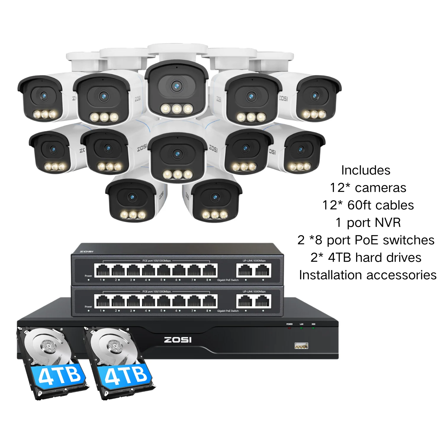 C186A 4K 16 Channel True Color Night Security System + 2-Bay PoE NVR + 4TB/8TB - Image 25