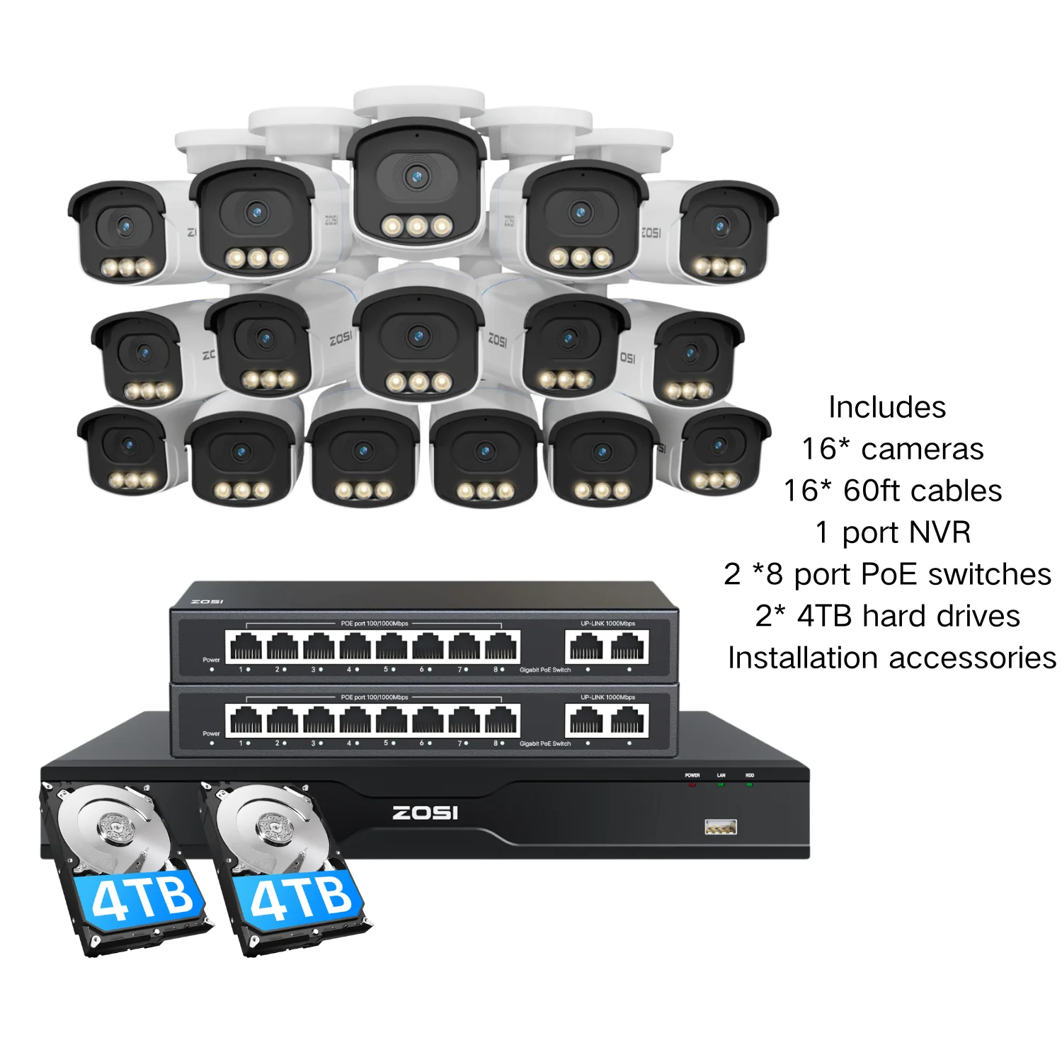 C186A 4K 16 Channel True Color Night Security System + 2-Bay PoE NVR + 4TB/8TB - Image 26
