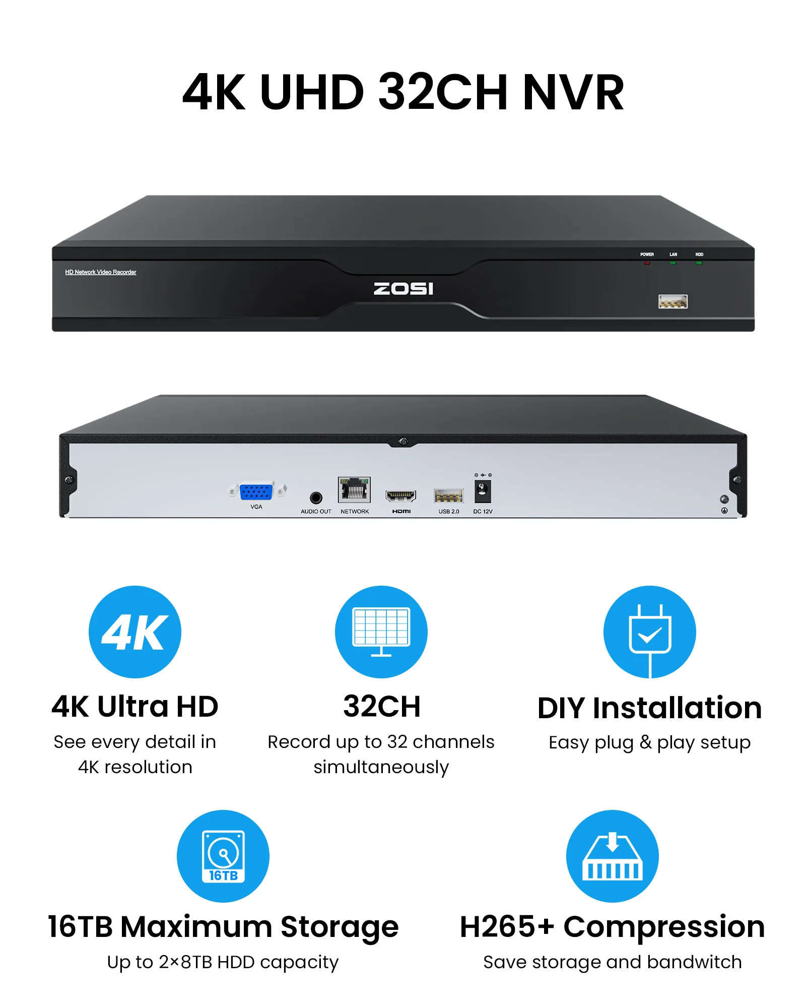 C182/C296 4K 16CH PoE Security System with 4TB/8TB HDD + 16 Port PoE Switch - Image 5