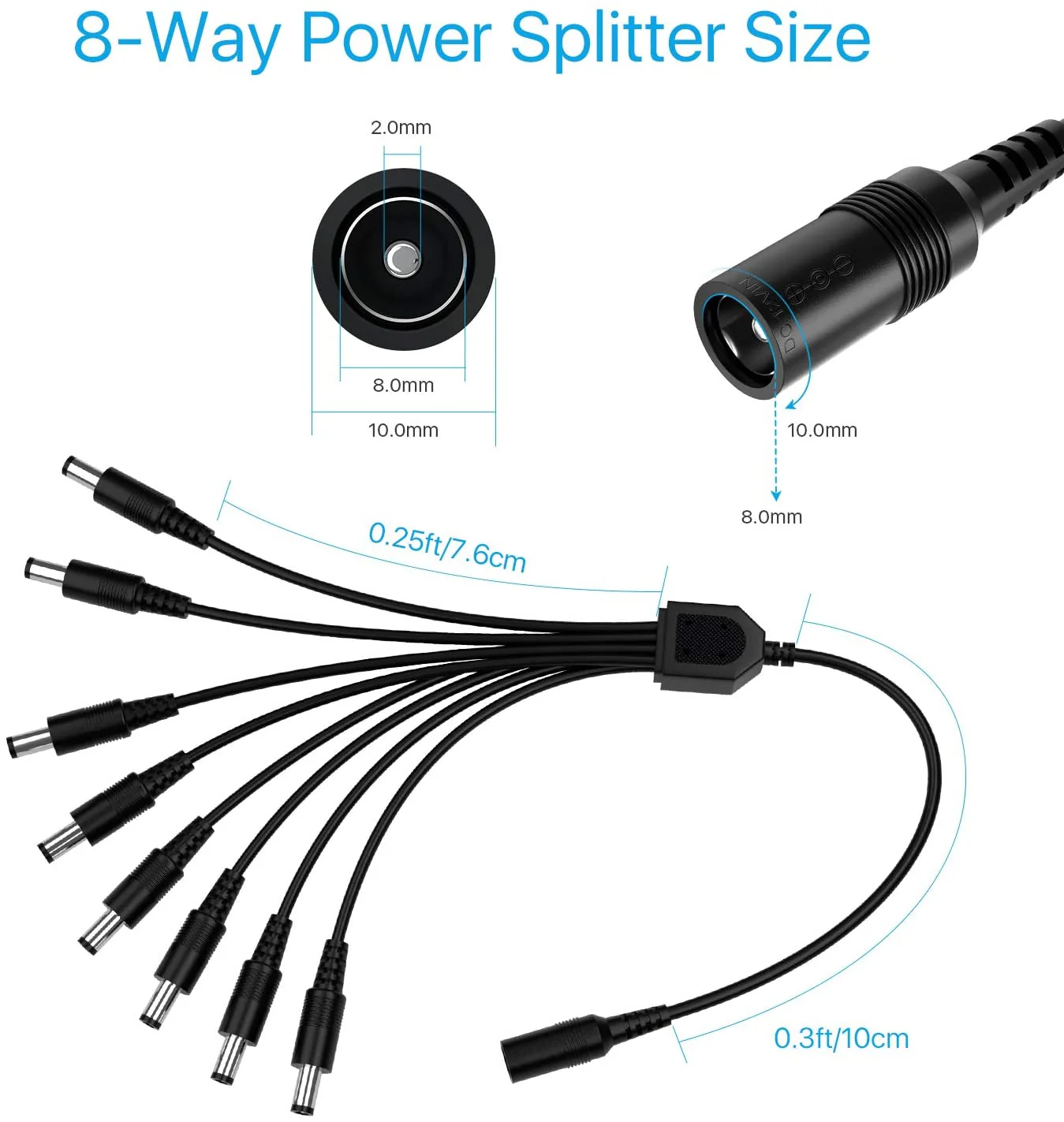 DC 1 to 4 Power Splitter Cord, DC 1 to 8 Power Splitter Cord, Y Adapter - Image 5