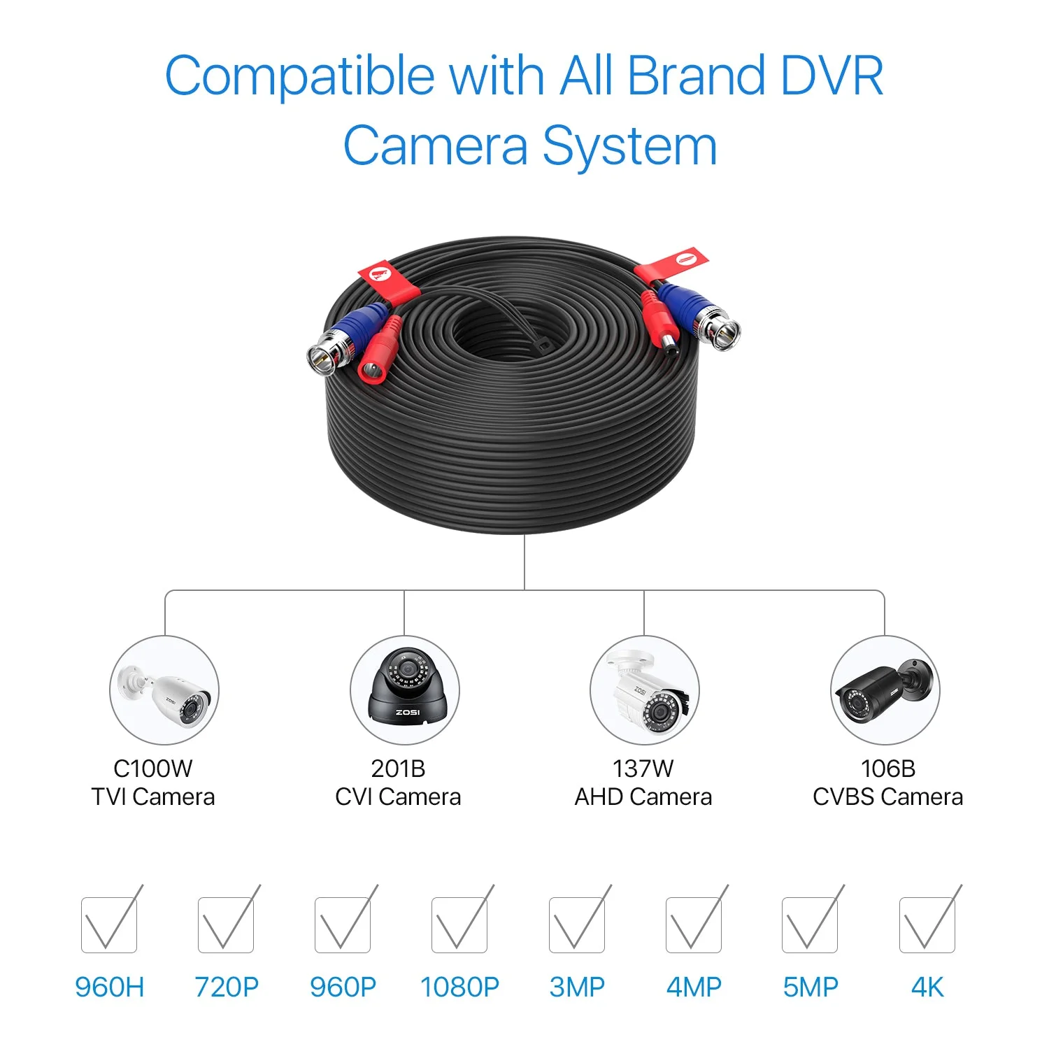 60ft/100ft/150ft Video & Power 2 in 1 Cables, BNC Extension Cables - Image 3