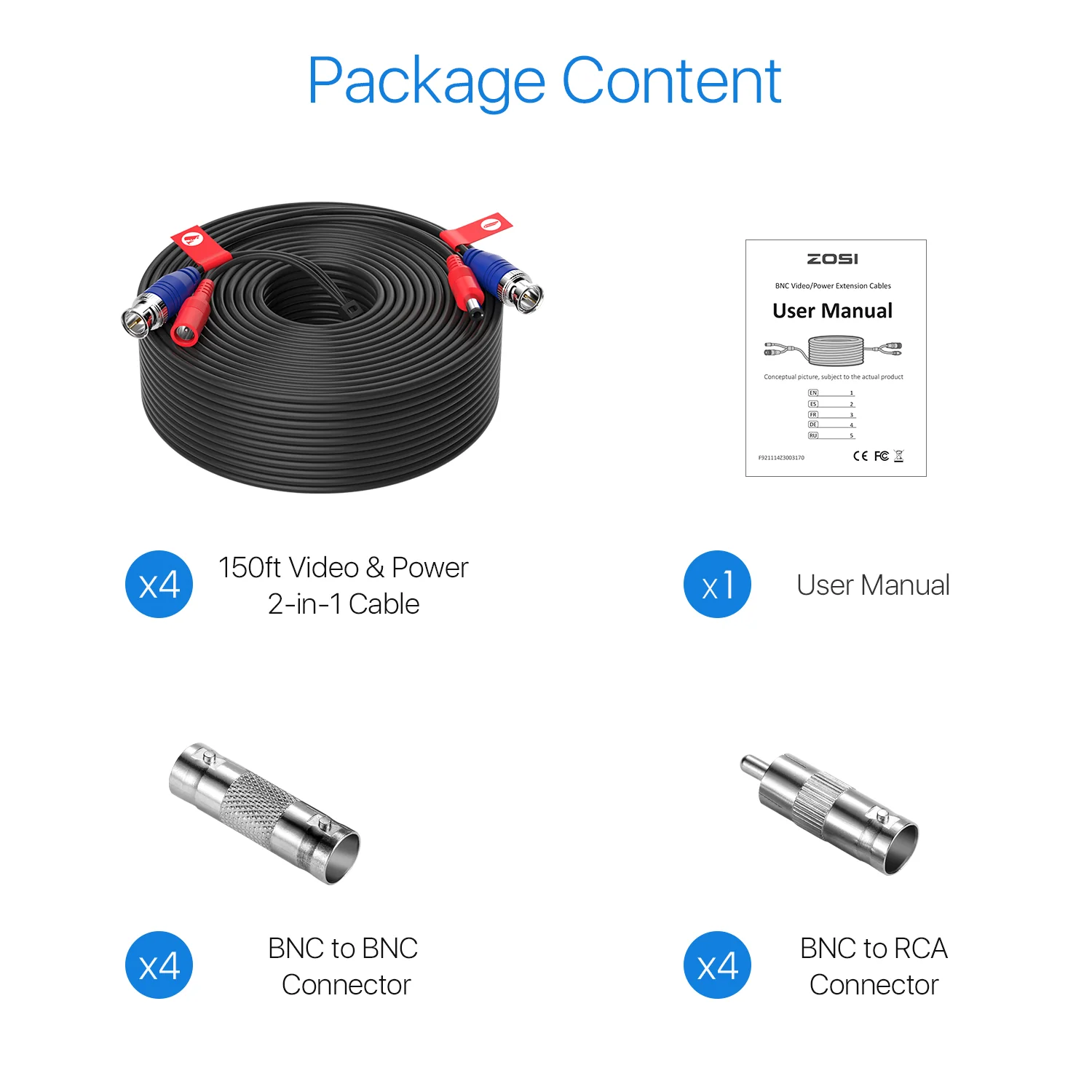 60ft/100ft/150ft Video & Power 2 in 1 Cables, BNC Extension Cables - Image 7